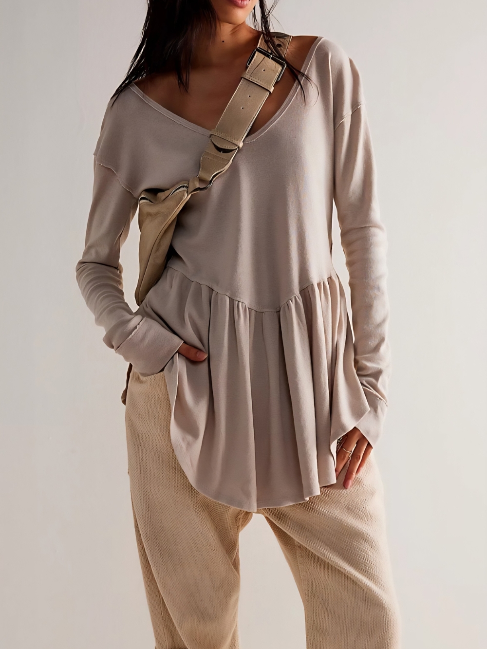 Free People We The Free Rose Petal Cotton Long Sleeve Tunic Tee Large